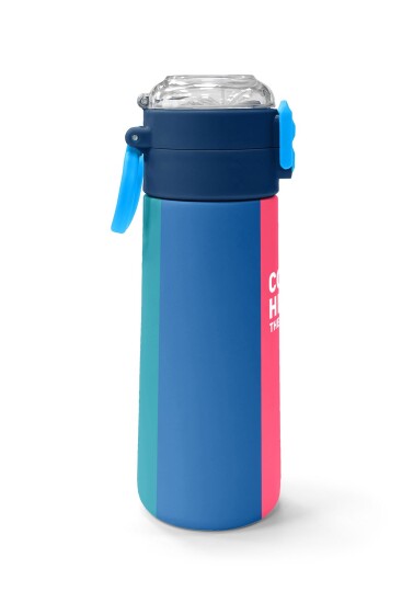 Coral High Kids Renkli Çizgili Desenli Pipetli ve Direkt İçim Çelik Termos 500 ml 31879 - 2