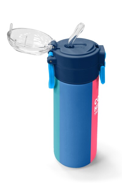 Coral High Kids Renkli Çizgili Desenli Pipetli ve Direkt İçim Çelik Termos 500 ml 31879 - 5