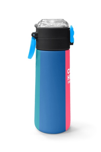 Coral High Kids Renkli Çizgili Desenli Pipetli ve Direkt İçim Çelik Termos 500 ml 31879 - 2