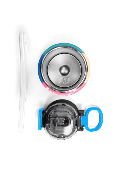 Coral High Kids Renkli Çizgili Desenli Pipetli ve Direkt İçim Çelik Termos 500 ml 31879 - 7