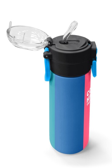 Coral High Kids Renkli Çizgili Desenli Pipetli ve Direkt İçim Çelik Termos 500 ml 31879 - 5