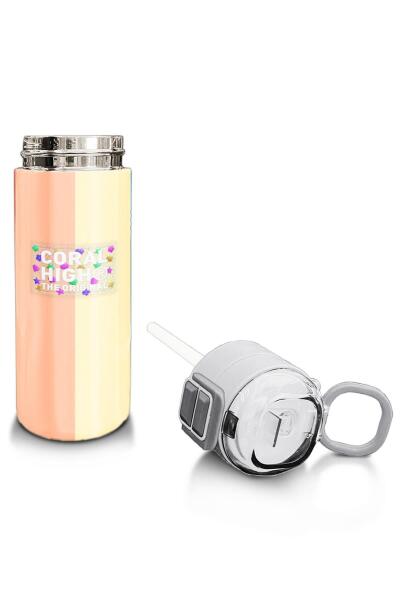 Coral High Kids Renkli Çizgili Desenli Pipetli ve Direkt İçim Çelik Termos 500 ml 31880 - 4