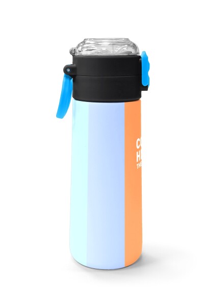 Coral High Kids Renkli Çizgili Desenli Pipetli ve Direkt İçim Çelik Termos 500 ml 31880 - 2