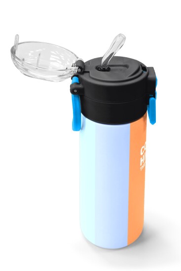 Coral High Kids Renkli Çizgili Desenli Pipetli ve Direkt İçim Çelik Termos 500 ml 31880 - 5