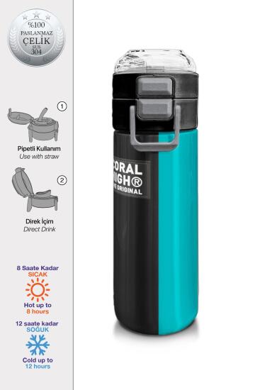 Coral High Kids Renkli Çizgili Desenli Pipetli ve Direkt İçim Çelik Termos 500 ml 31896 - Coral High KIDS