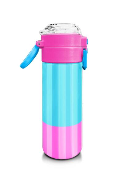 Coral High Kids Renkli Çizgili Desenli Pipetli ve Direkt İçim Çelik Termos 500 ml 31987 - 2