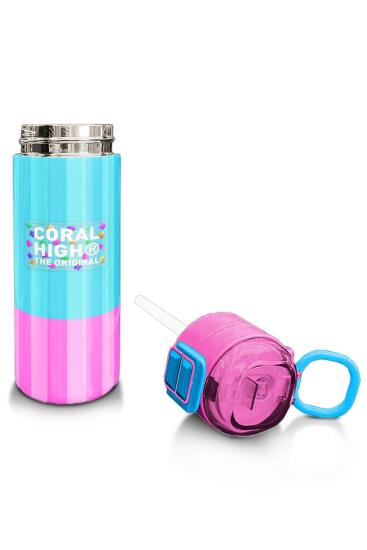 Coral High Kids Renkli Çizgili Desenli Pipetli ve Direkt İçim Çelik Termos 500 ml 31987 - 4