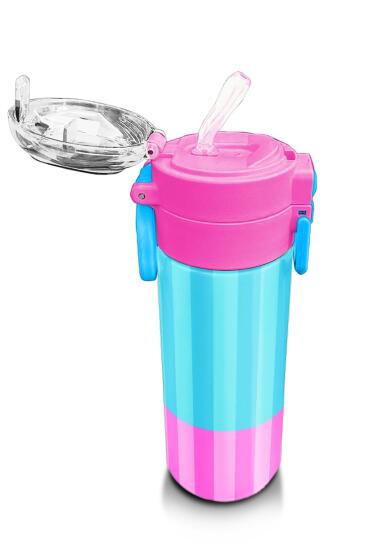 Coral High Kids Renkli Çizgili Desenli Pipetli ve Direkt İçim Çelik Termos 500 ml 31987 - 5
