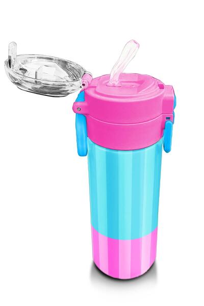 Coral High Kids Renkli Çizgili Desenli Pipetli ve Direkt İçim Çelik Termos 500 ml 31987 - 5