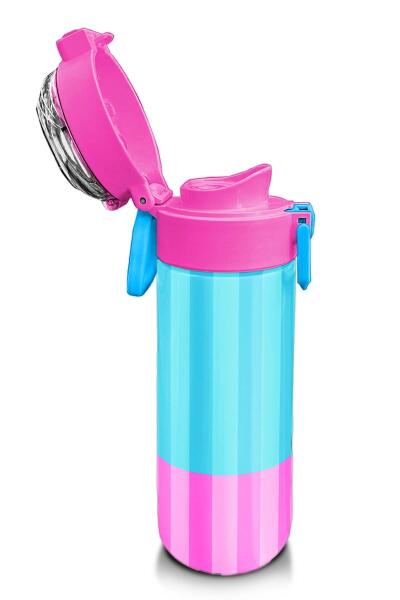Coral High Kids Renkli Çizgili Desenli Pipetli ve Direkt İçim Çelik Termos 500 ml 31987 - 6