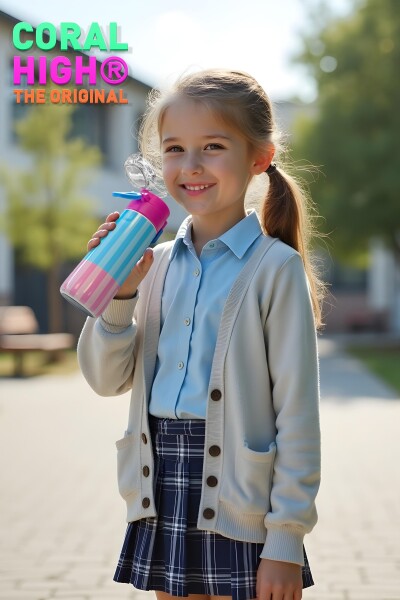 Coral High Kids Renkli Çizgili Desenli Pipetli ve Direkt İçim Çelik Termos 500 ml 31987 - 2