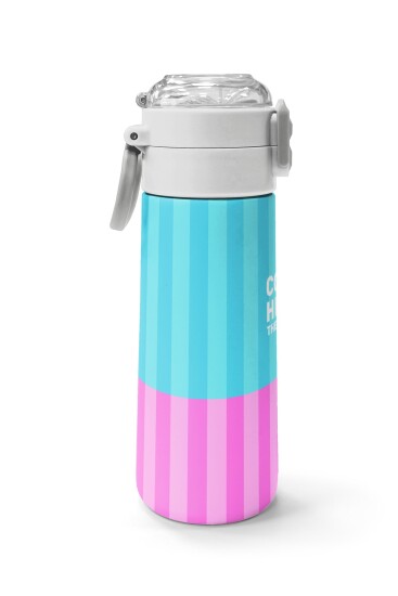 Coral High Kids Renkli Çizgili Desenli Pipetli ve Direkt İçim Çelik Termos 500 ml 31987 - 2