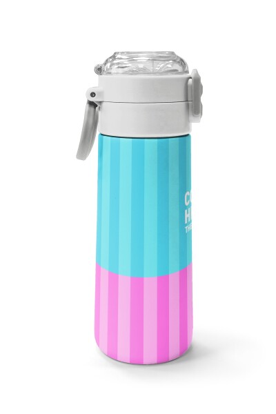 Coral High Kids Renkli Çizgili Desenli Pipetli ve Direkt İçim Çelik Termos 500 ml 31987 - 2