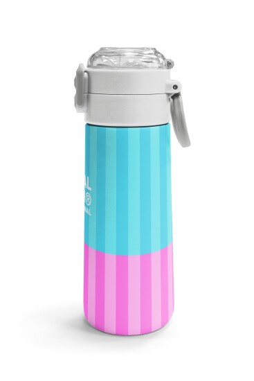 Coral High Kids Renkli Çizgili Desenli Pipetli ve Direkt İçim Çelik Termos 500 ml 31987 - 3