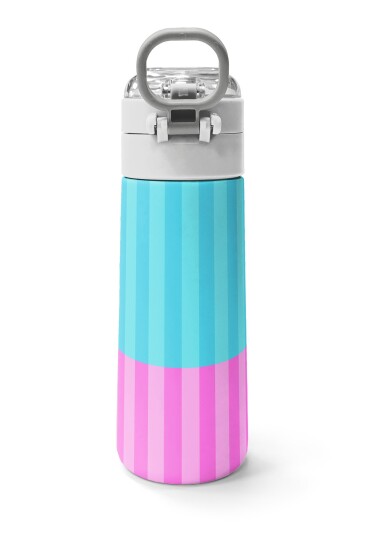 Coral High Kids Renkli Çizgili Desenli Pipetli ve Direkt İçim Çelik Termos 500 ml 31987 - 4