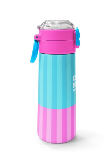 Coral High Kids Renkli Çizgili Desenli Pipetli ve Direkt İçim Çelik Termos 500 ml 31987 - 2