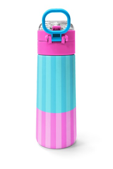 Coral High Kids Renkli Çizgili Desenli Pipetli ve Direkt İçim Çelik Termos 500 ml 31987 - 4