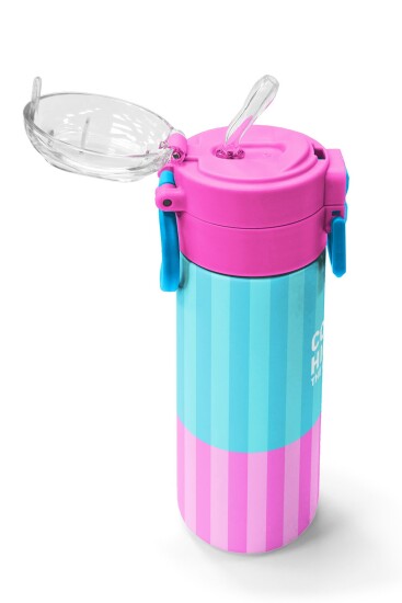 Coral High Kids Renkli Çizgili Desenli Pipetli ve Direkt İçim Çelik Termos 500 ml 31987 - 5