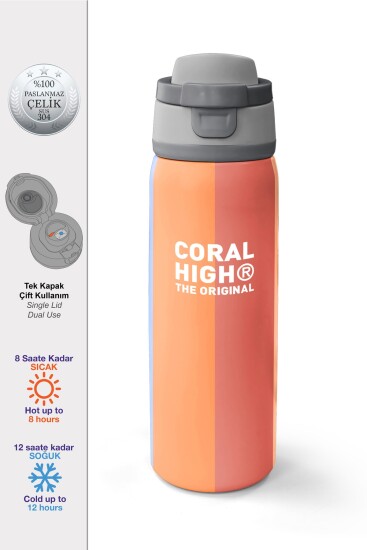 Coral High Kids Renkli Çizgili Desenli Pipetli ve Direkt İçim Çelik Termos 800 ml 38540 