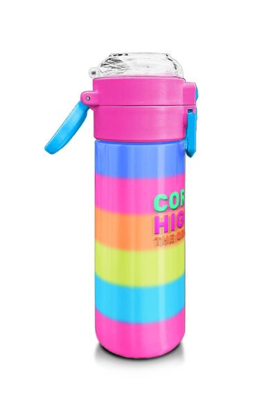 Coral High Kids Renkli Çizgili Pipetli ve Direk İçimli Paslanmaz Çelik Termos 500 ML 31986 - 2