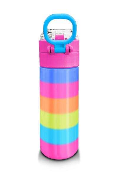 Coral High Kids Renkli Çizgili Pipetli ve Direk İçimli Paslanmaz Çelik Termos 500 ML 31986 - 3
