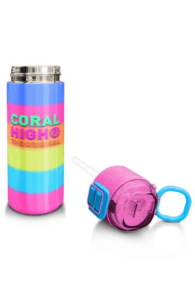 Coral High Kids Renkli Çizgili Pipetli ve Direk İçimli Paslanmaz Çelik Termos 500 ML 31986 - 4