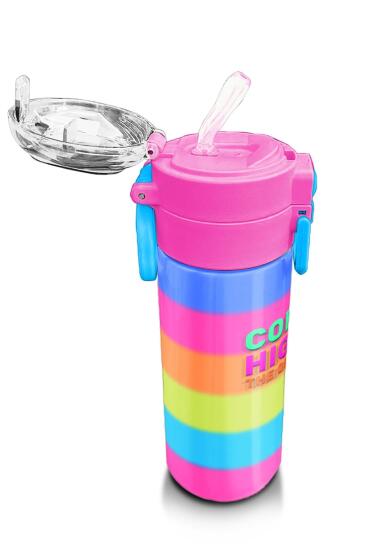 Coral High Kids Renkli Çizgili Pipetli ve Direk İçimli Paslanmaz Çelik Termos 500 ML 31986 - 5