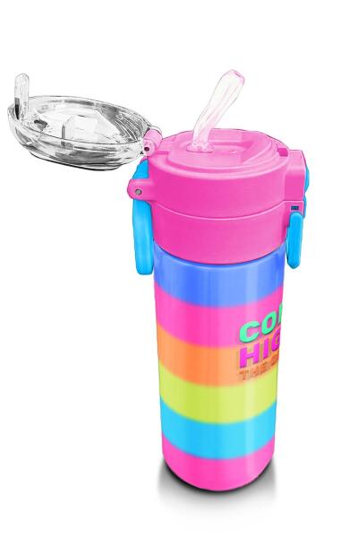 Coral High Kids Renkli Çizgili Pipetli ve Direk İçimli Paslanmaz Çelik Termos 500 ML 31986 - 5