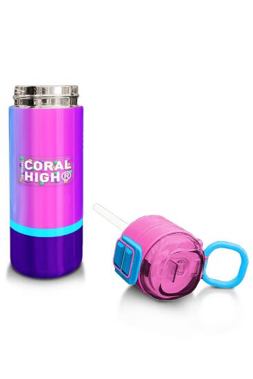 Coral High Kids Renkli Çizgili Pipetli ve Direkt İçim Çelik Termos 500 ml 31836 - 4
