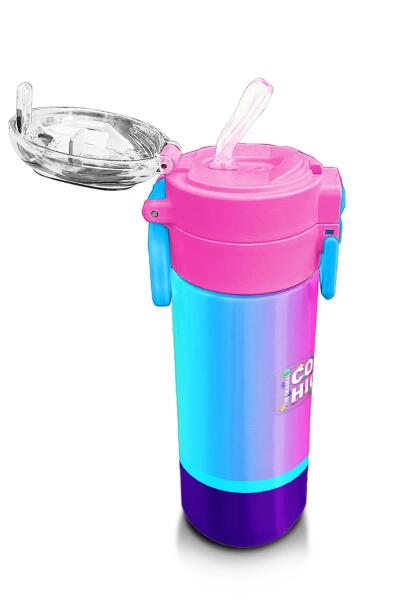 Coral High Kids Renkli Çizgili Pipetli ve Direkt İçim Çelik Termos 500 ml 31836 - 5