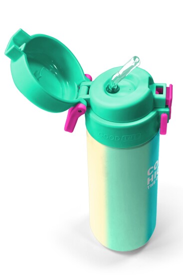 Coral High Kids Renkli Çizgili Pipetli ve Direkt İçim Çelik Termos 500 ml 31844 - 2