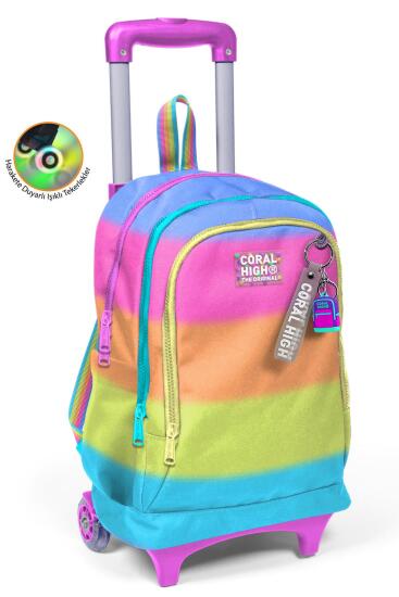 Coral High Kids Renkli Çizgili Üç Bölmeli Çekçekli Okul Sırt Çantası 23970 - Coral High