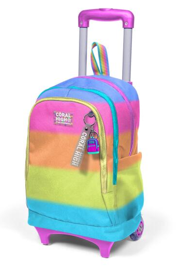 Coral High Kids Renkli Çizgili Üç Bölmeli Çekçekli Okul Sırt Çantası 23970 - 6