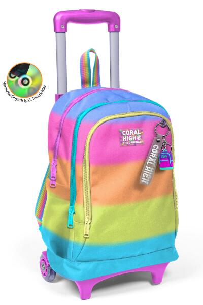 Coral High Kids Renkli Çizgili Üç Bölmeli Çekçekli Okul Sırt Çantası 23970 - 1