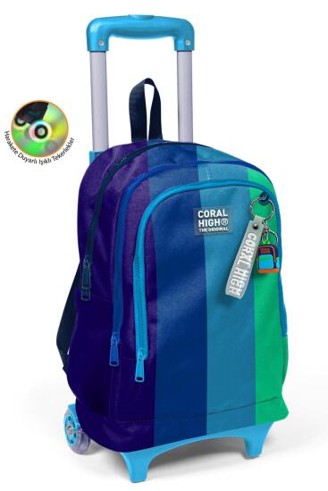 Coral High Kids Renkli Çizgili Üç Bölmeli Çekçekli Okul Sırt Çantası 23981 - Coral High KIDS