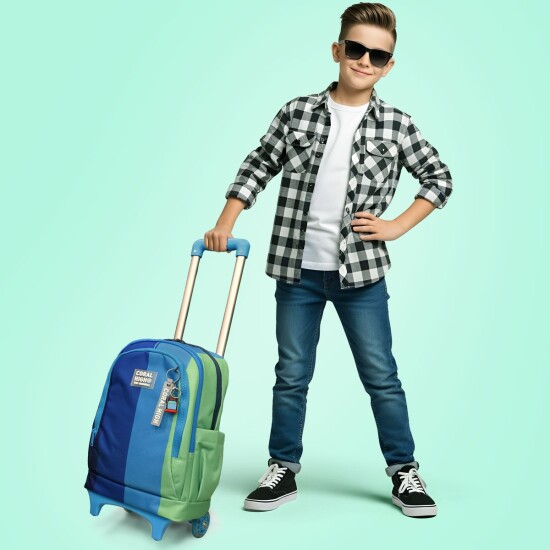 Coral High Kids Renkli Çizgili Üç Bölmeli Çekçekli Okul Sırt Çantası 23981 - Coral High KIDS