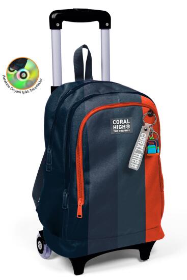 Coral High Kids Renkli Çizgili Üç Bölmeli Çekçekli Okul Sırt Çantası 23982 - Coral High KIDS
