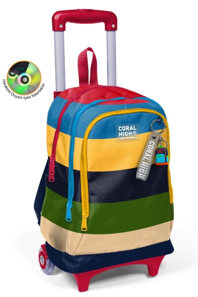 Coral High Kids Renkli Çizgili Üç Bölmeli Çekçekli Okul Sırt Çantası 34012 - 1