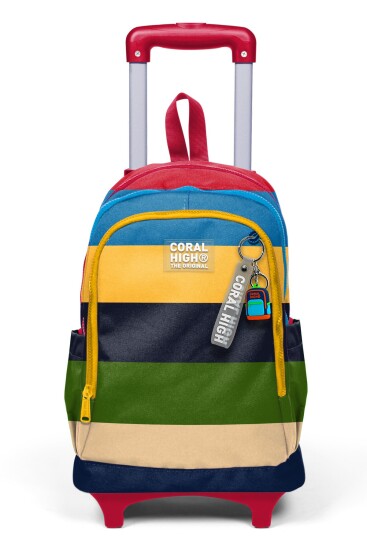 Coral High Kids Renkli Çizgili Üç Bölmeli Çekçekli Okul Sırt Çantası 34012 - 8