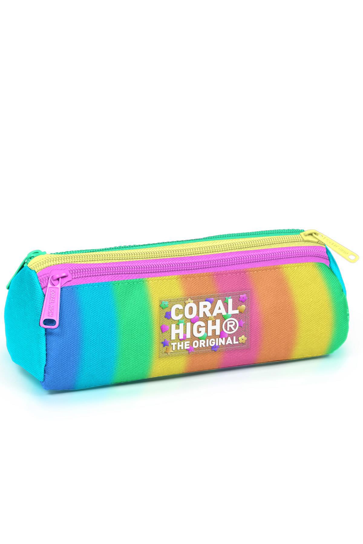 Coral High Kids Renkli Çizgili Üç Bölmeli Kalem Çantası 11173
