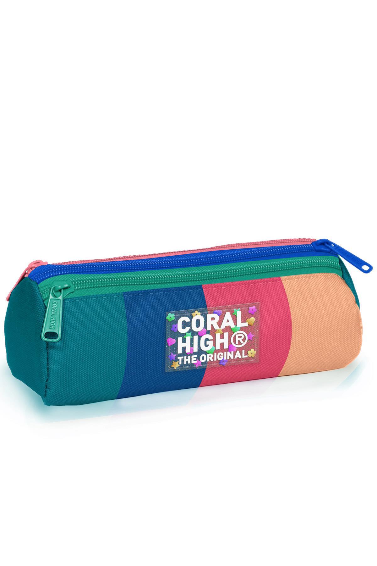 Coral High Kids Renkli Çizgili Üç Bölmeli Kalem Çantası 11179