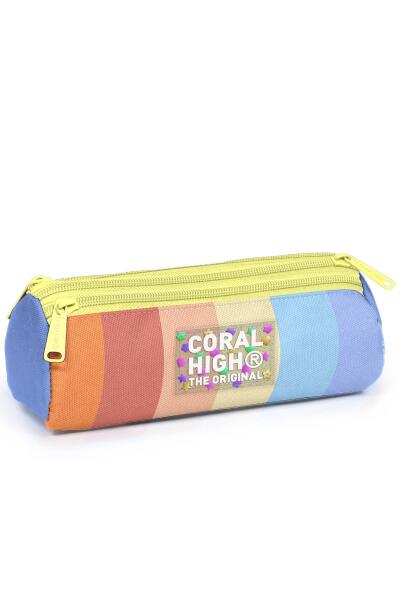 Coral High Kids Renkli Çizgili Üç Bölmeli Kalem Çantası 11180 - 1