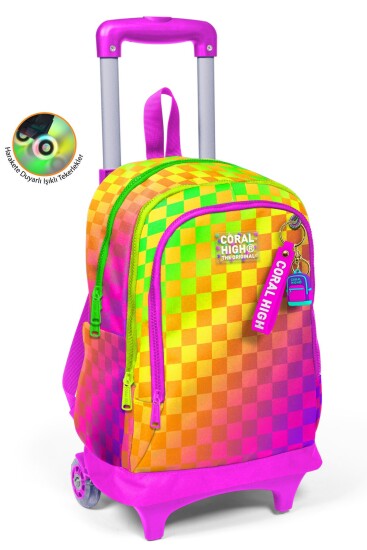 Coral High Kids Renkli Dama Desenli Üç Bölmeli Çekçekli Okul Sırt Çantası 34003 - Coral High