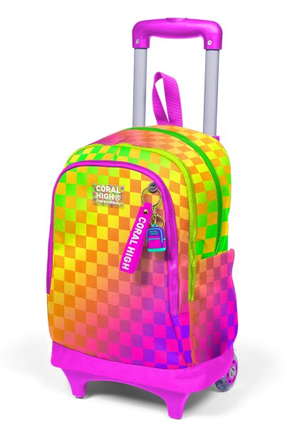 Coral High Kids Renkli Dama Desenli Üç Bölmeli Çekçekli Okul Sırt Çantası 34003 - 6