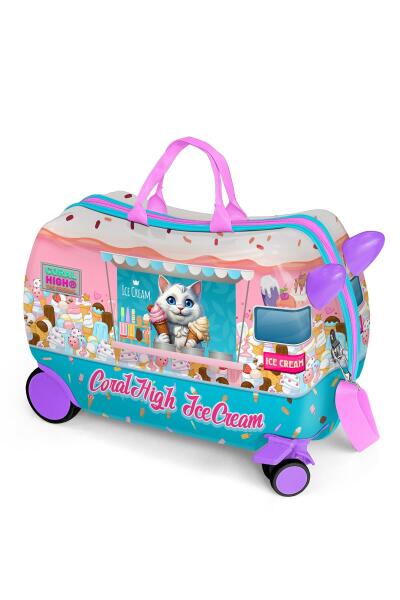 Coral High Kids Renkli Dondurmacı Kedi Desenli Otur-Çek Çocuk Valizi 16357 - 1