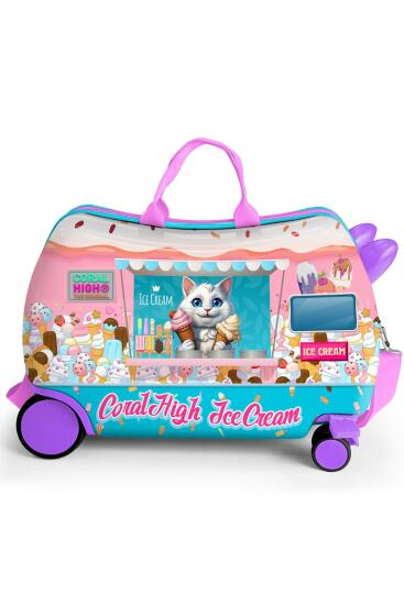 Coral High Kids Renkli Dondurmacı Kedi Desenli Otur-Çek Çocuk Valizi 16357 - 3