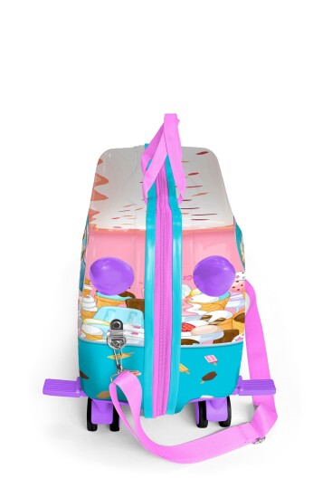 Coral High Kids Renkli Dondurmacı Kedi Desenli Otur-Çek Çocuk Valizi 16357 - 5