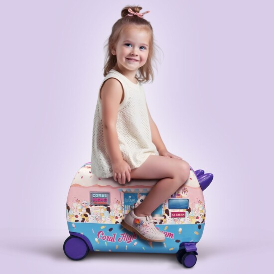 Coral High Kids Renkli Dondurmacı Kedi Desenli Otur-Çek Çocuk Valizi 16357 - 4