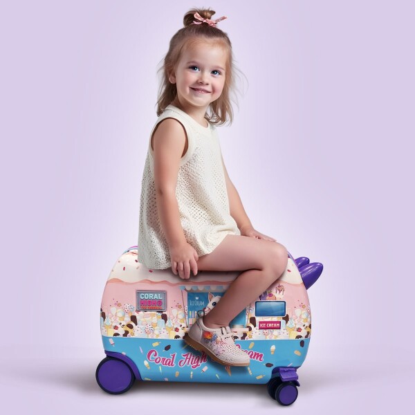 Coral High Kids Renkli Dondurmacı Kedi Desenli Otur-Çek Çocuk Valizi 16357 - 4
