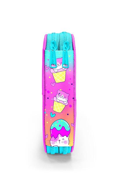 Coral High Kids Renkli Dondurmalı Kedi Desenli Çift Katlı Kalem Çanta 11139 - 8